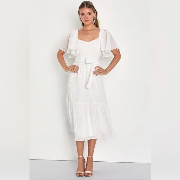 knee length dresses for ladies Flutter Sleeve Midi Dress